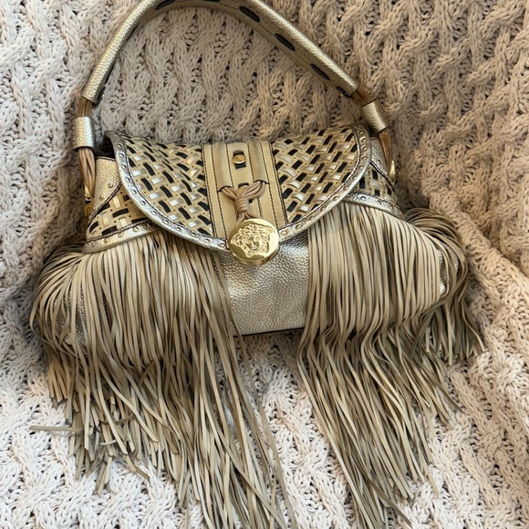 Vintage VERSACE Hobo Beige‎ Leather Suede Fringe Tassel Fringe Hand Bag Tassle - Picture 2 of 15